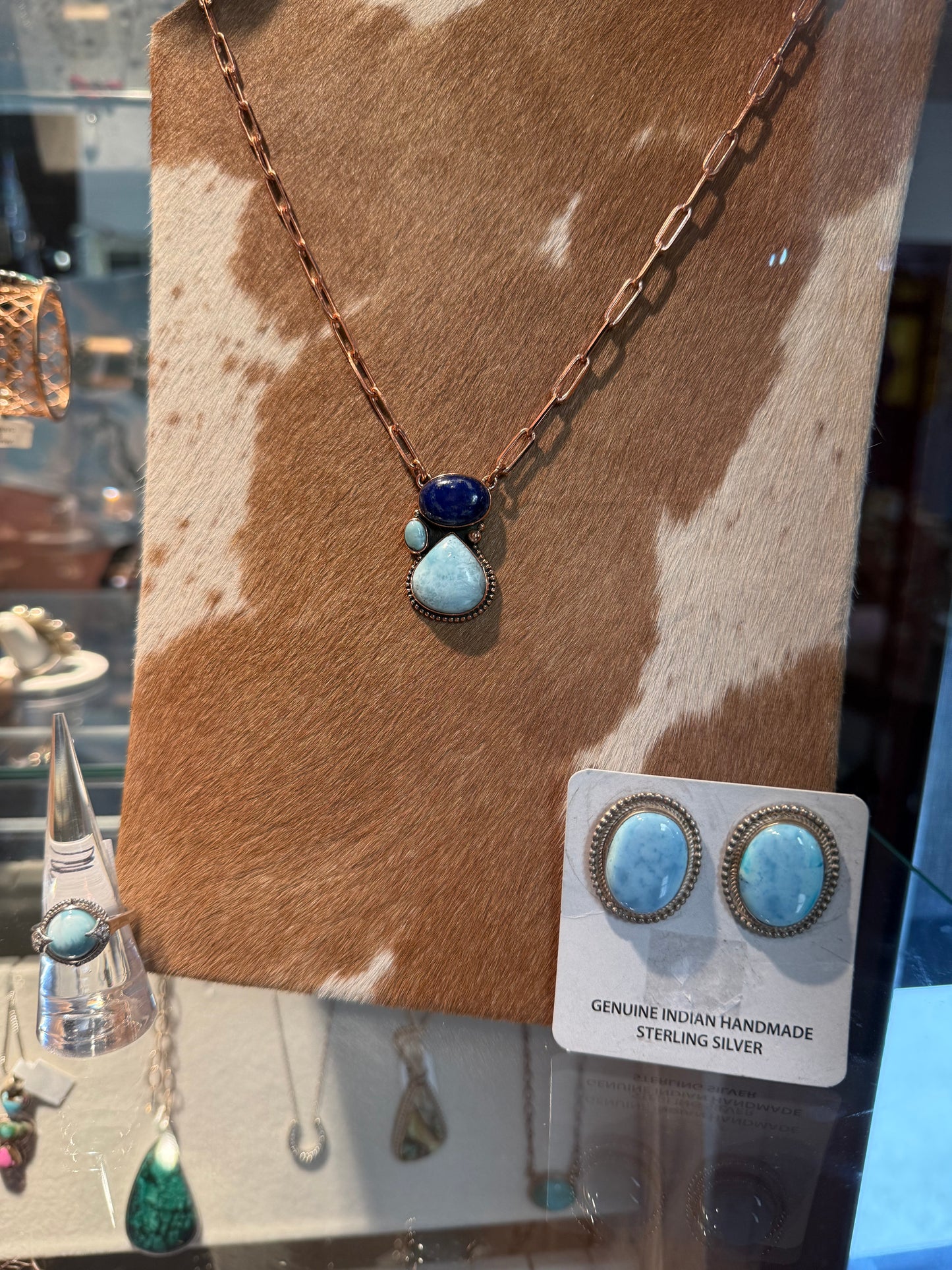 Larimar Lapis Copper Paperclip Necklace | Queen Bee Boutique