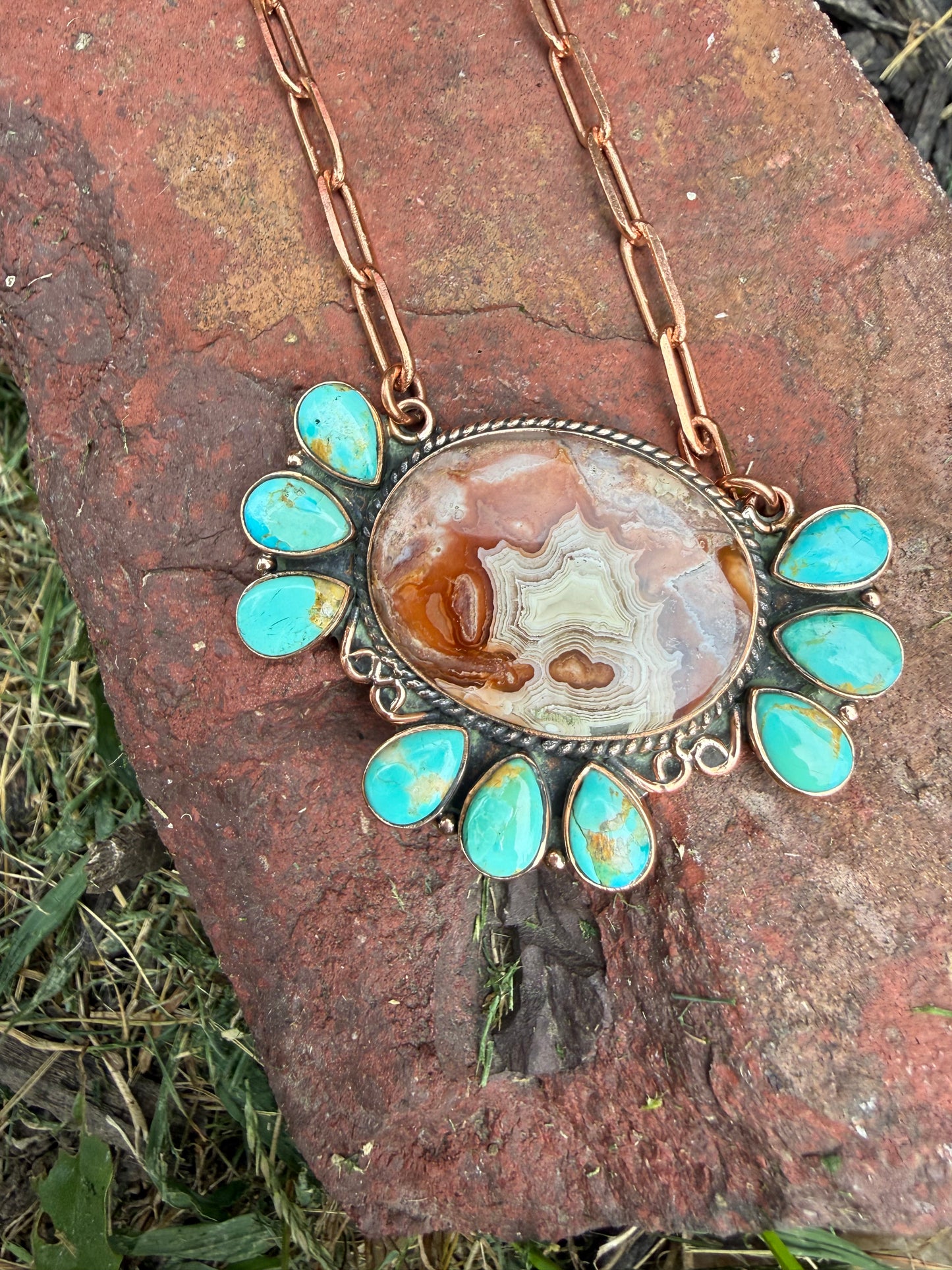 Turquoise Lace Agate Cluster Copper Paperclip Necklace | Queen Bee Boutique