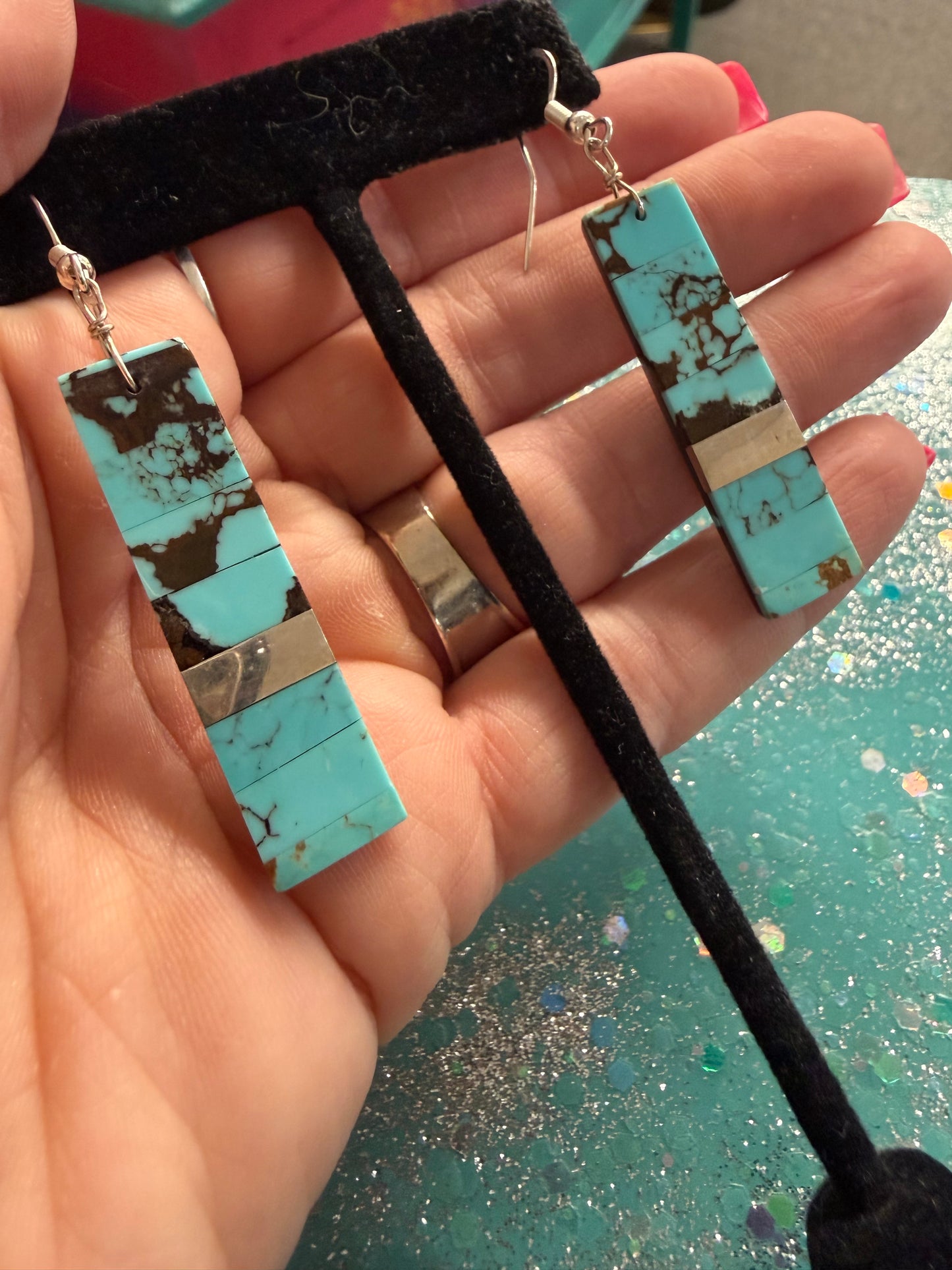 Navajo Handmade Sterling Silver Bar Drop Earrings | Lightweight & Backed