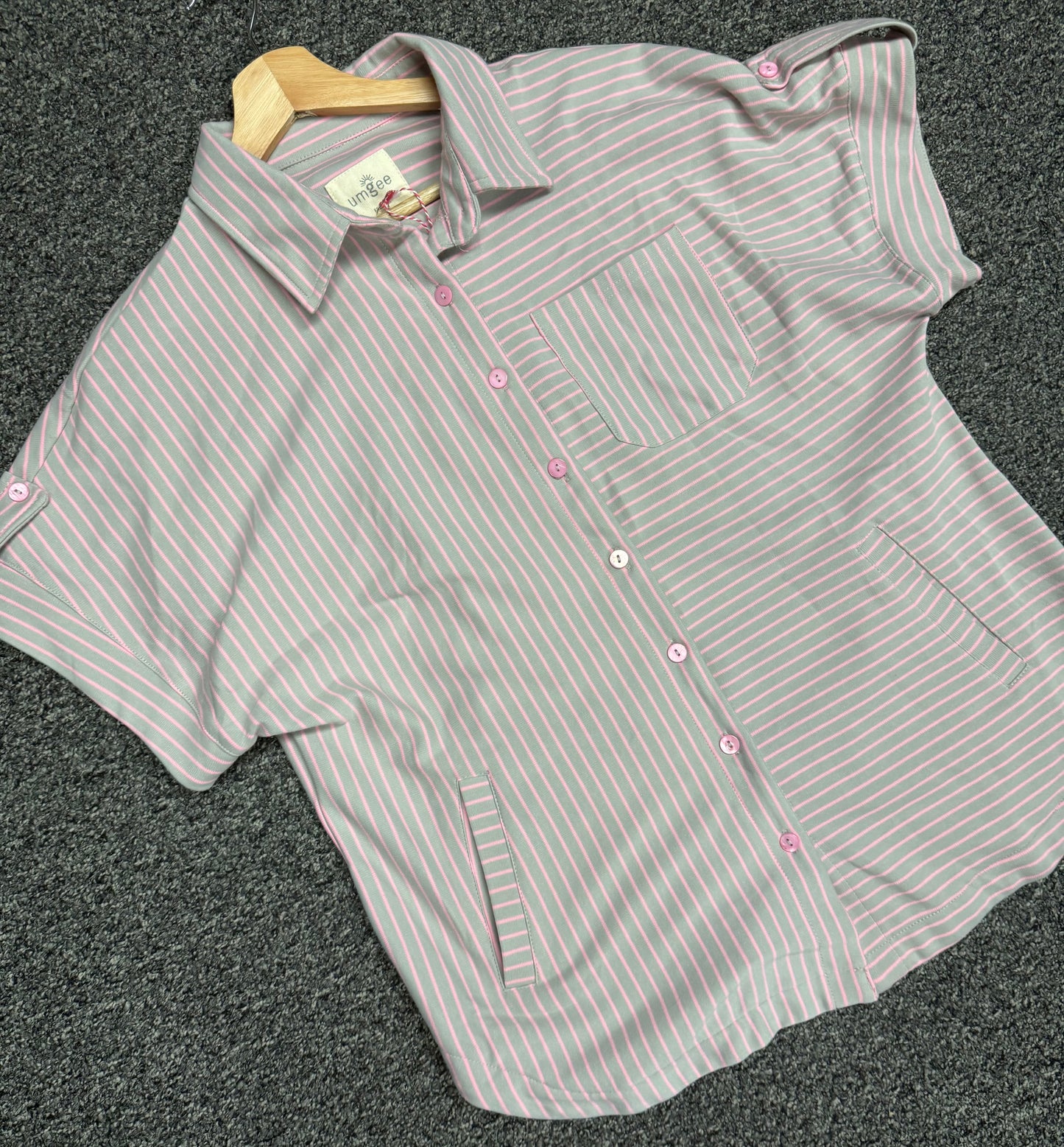 Pink Grey Polo Stripe Top | Queen Bee Boutique