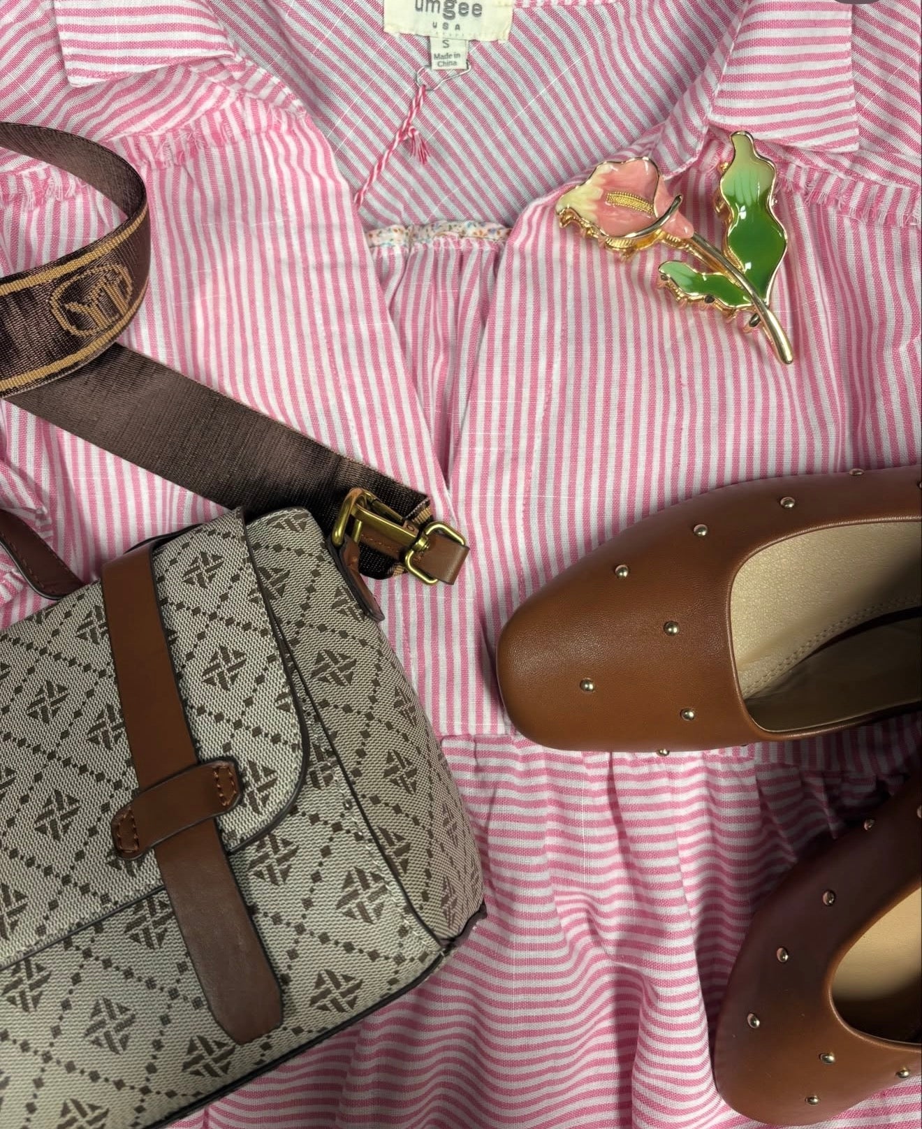 Hey Girl Studded Ballet Flats Brown and Gold | QB Boutique