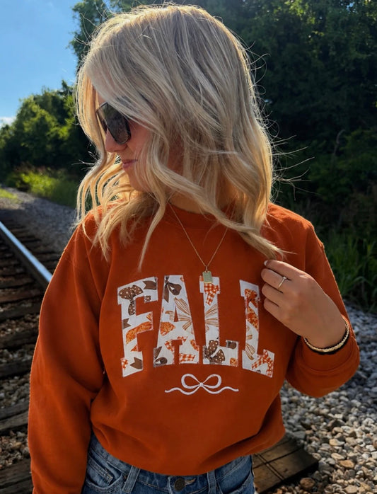 Fall Rust Embroidered Crew Neck | Queen Bee Boutique