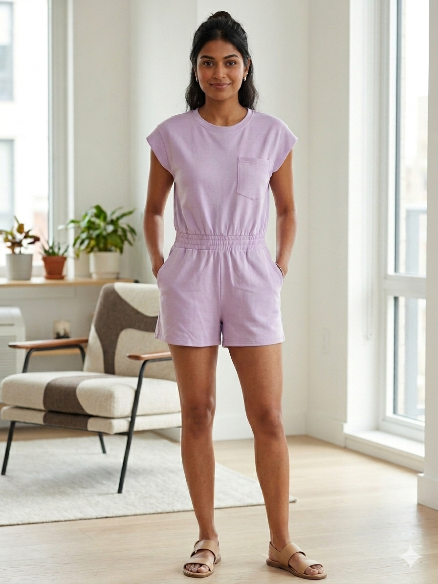 Lilac Scuba Material Romper Active Wear Short Sleeve | Queen Bee Customs