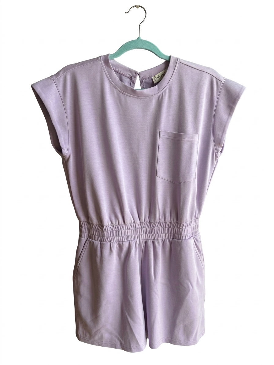 Lilac Scuba Material Romper Active Wear Short Sleeve | Queen Bee Customs