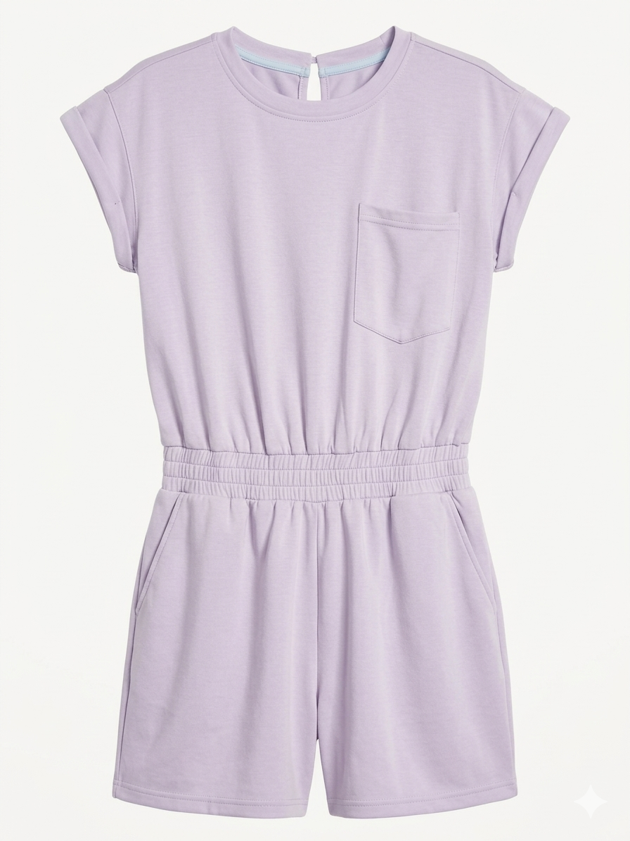 Lilac Scuba Material Romper Active Wear Short Sleeve | Queen Bee Customs