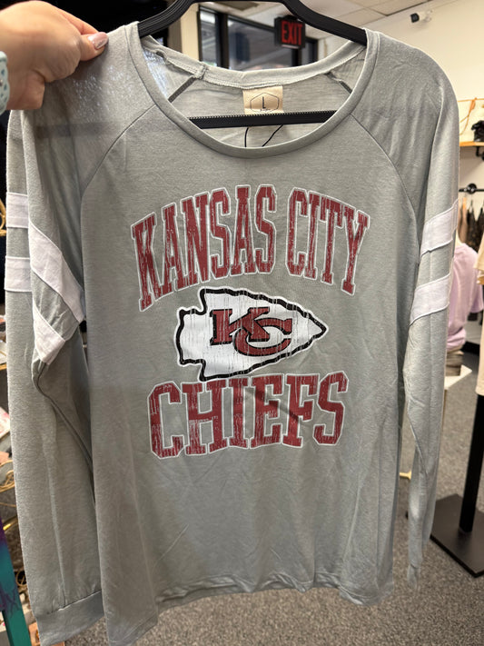 Game Day Striped Sleeve Classic Distressed KC Football