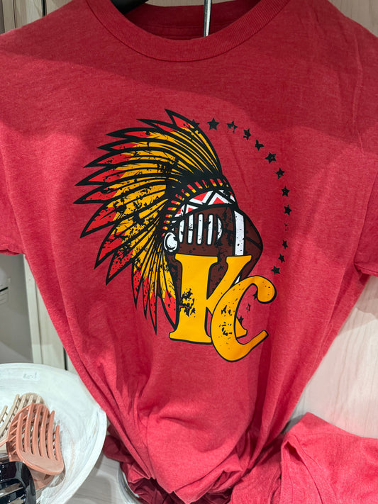 Sporty Red KC Headress Football Tee