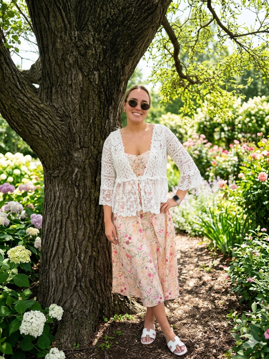 Crochet Floral Lace Cardigan - White | Queen Bee Boutique