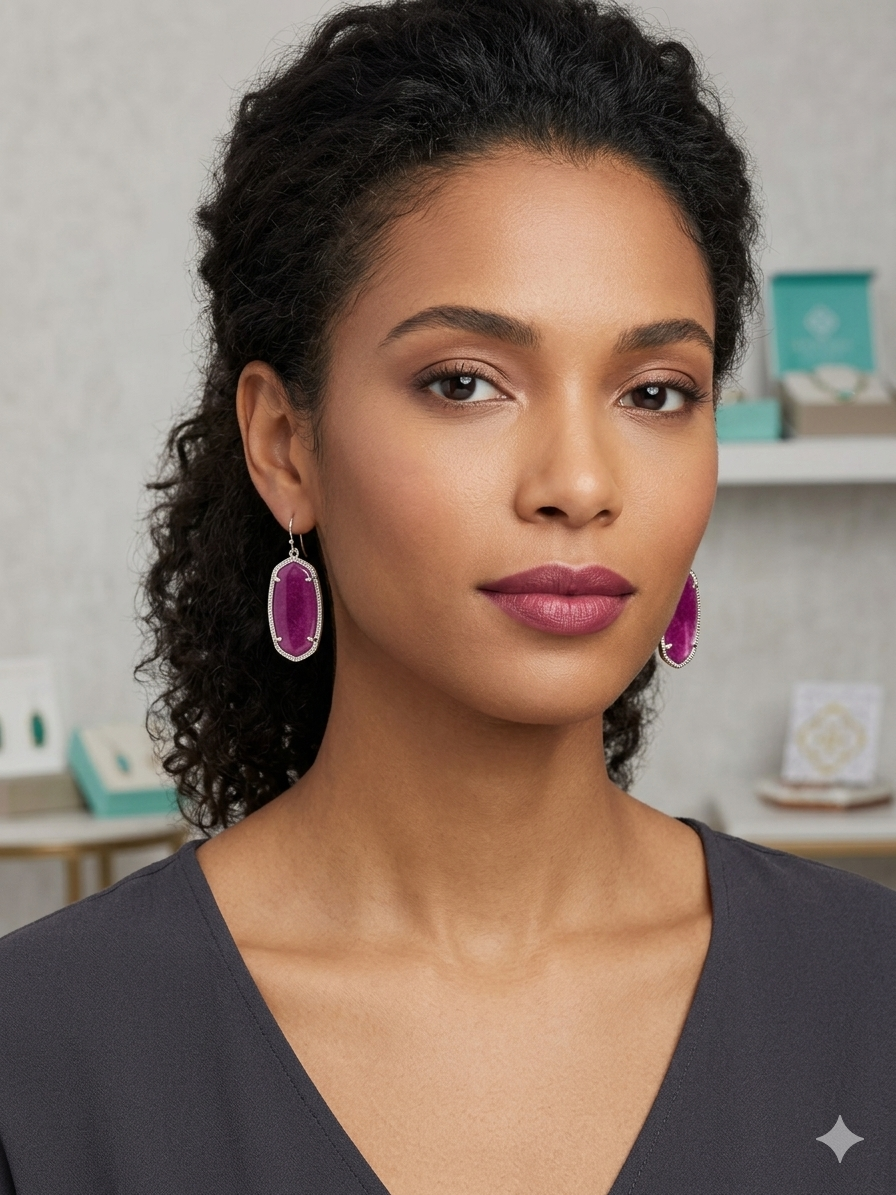 K.S. Elle Rhodium Silver Purple Jade Drop Dangle Earrings Jewelry KS - Women | Color: Silver/Purple/Jade