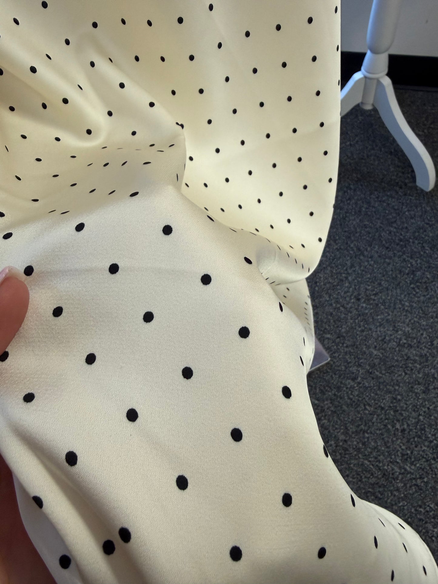 Cream Pencil Polka Dot Skirt Long Length | Queen Bee Boutique