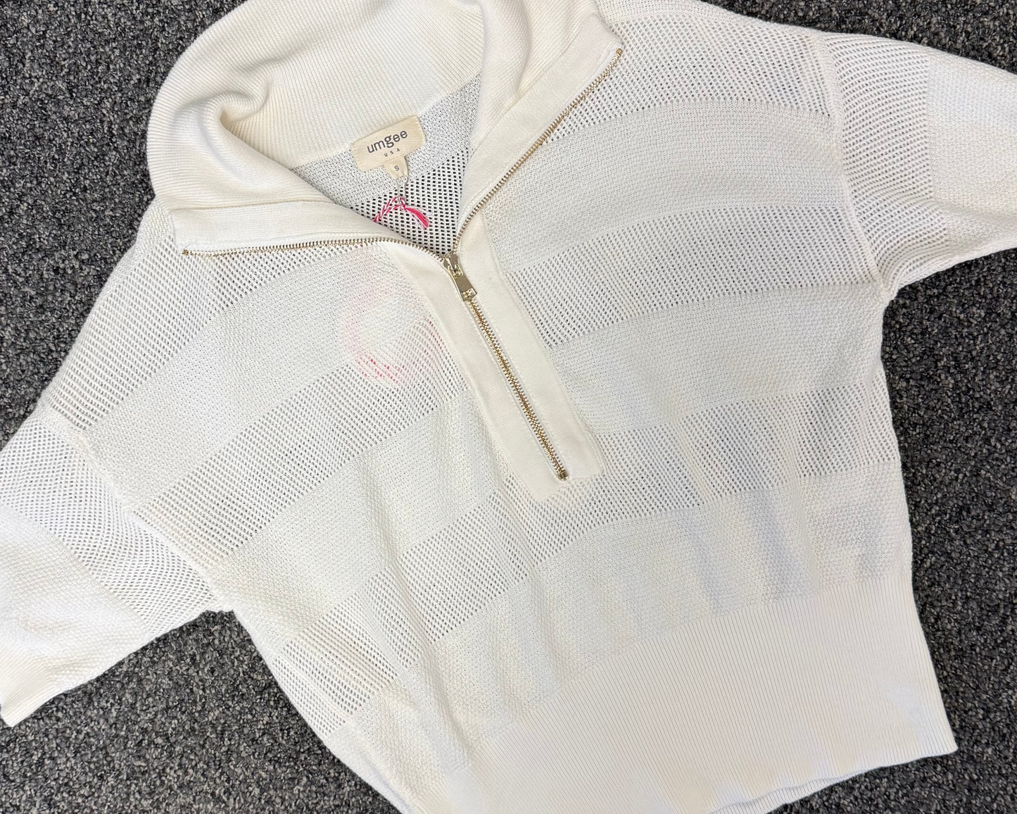 Off White Open Knit Top 1/2 Zip | Queen Bee Boutique