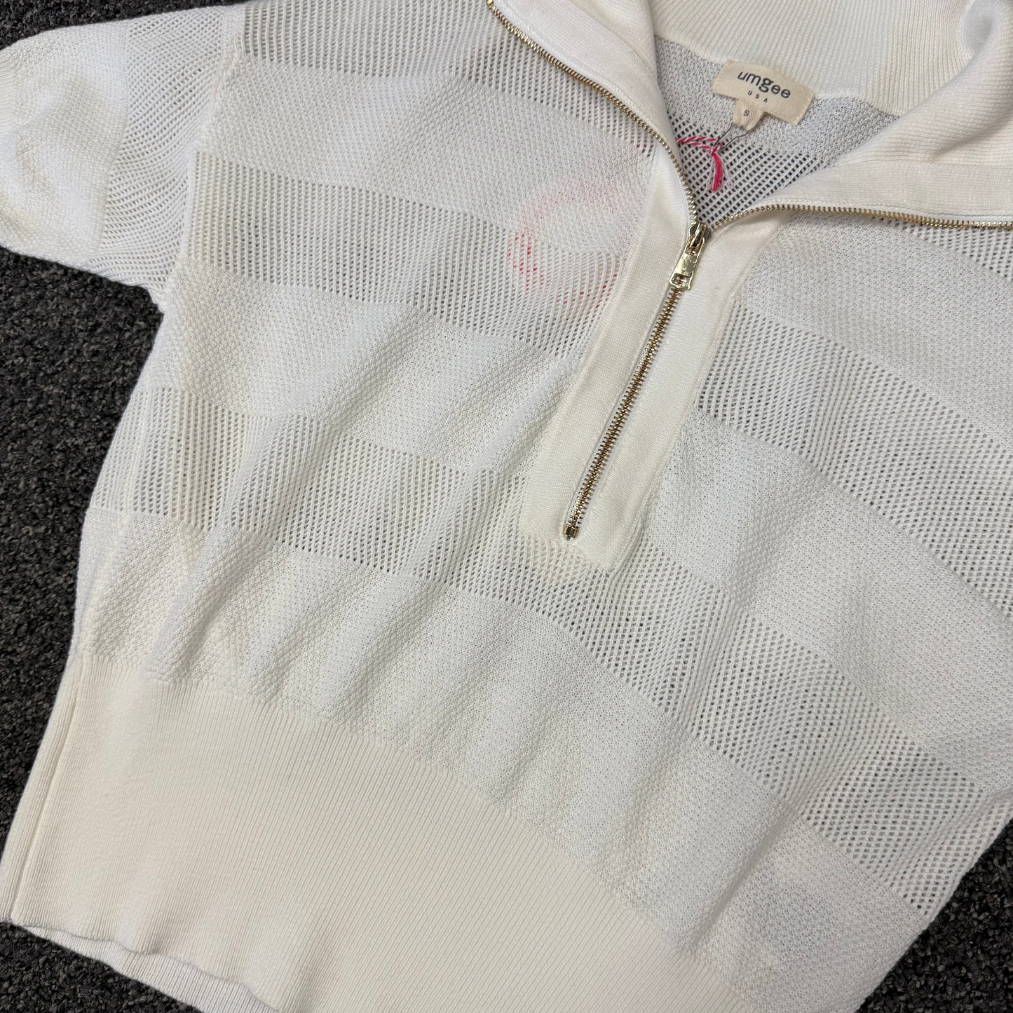Off White Open Knit Top 1/2 Zip | Queen Bee Boutique