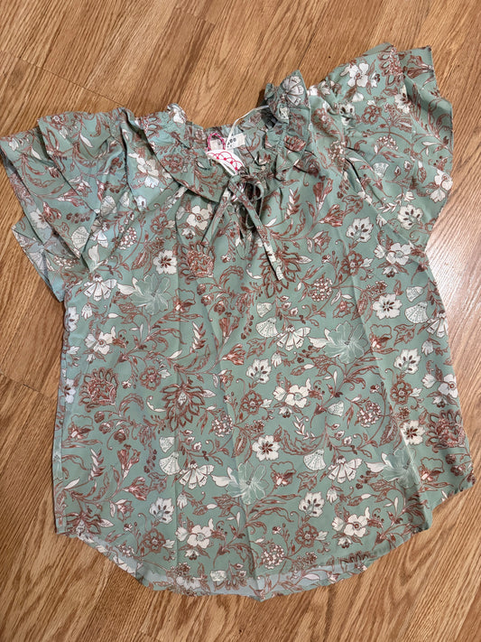 Sage Mix Ruffle Sleeve Top | Queen Bee Customs Boutique