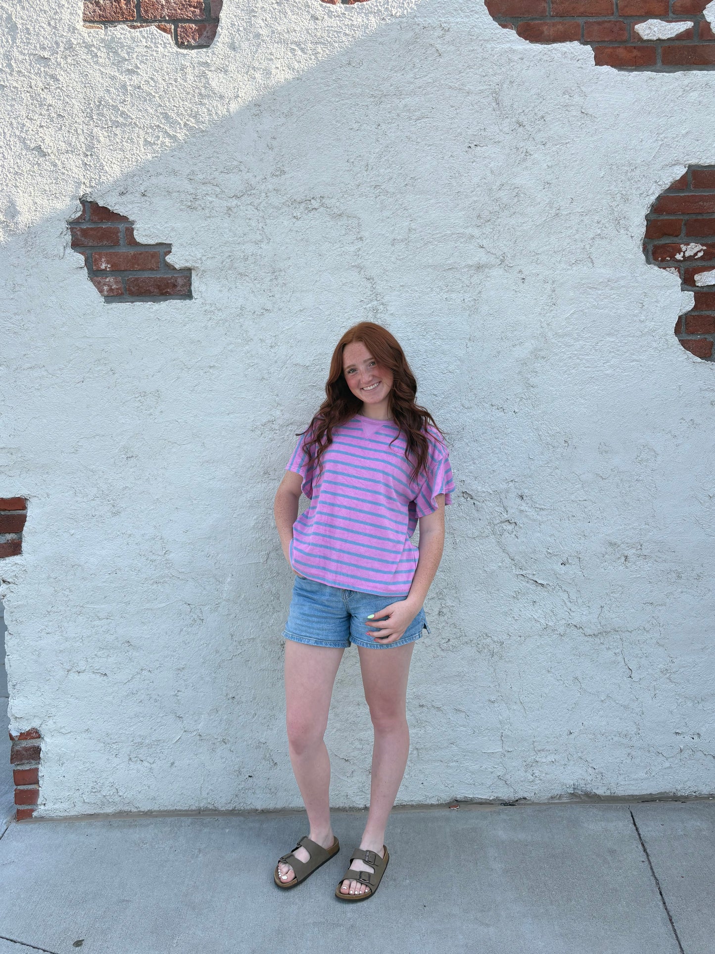 Oversized Ruffle Sleeve Casual Stripe Knit Top Cool Summer | Queen Bee Boutique