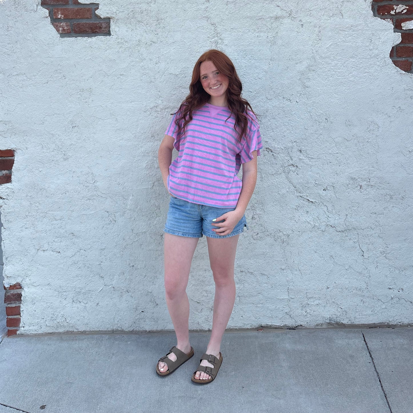 Oversized Ruffle Sleeve Casual Stripe Knit Top Cool Summer | Queen Bee Boutique