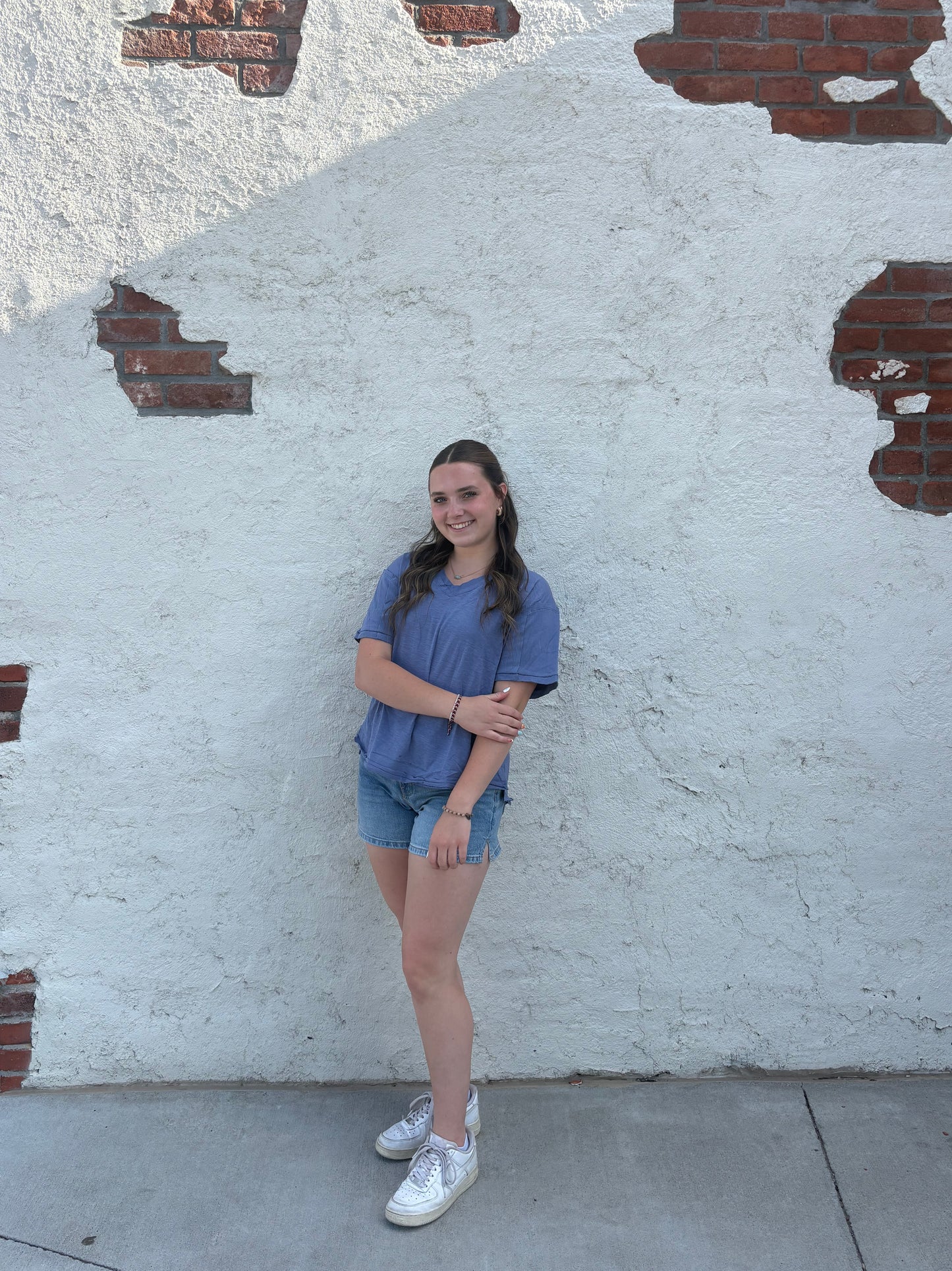 Blue Raw Hem V Neck Everyday Tee | Queen Bee Boutique