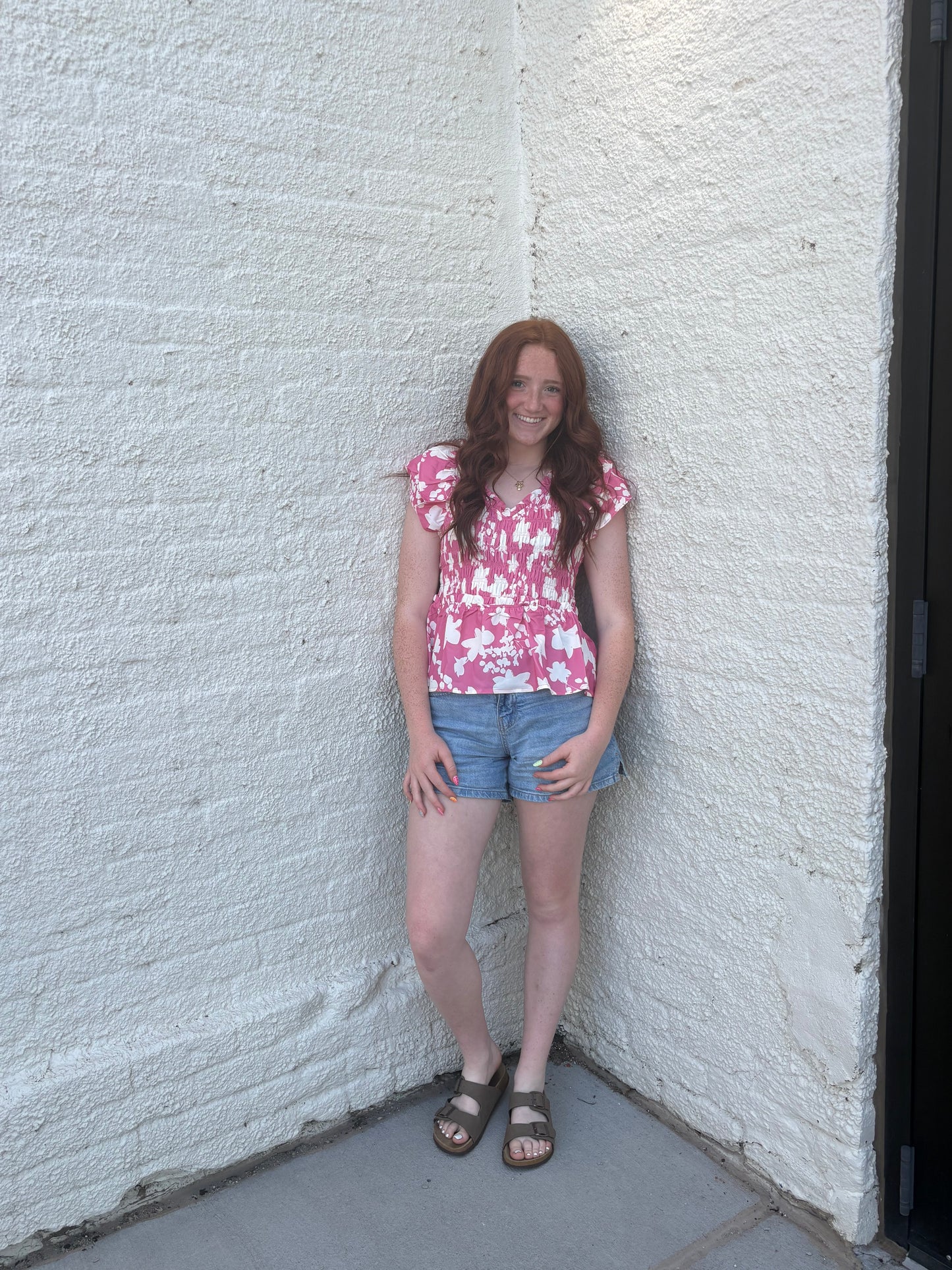 Pink Floral Smocked Summer Vibe Top | Queen Bee Boutique