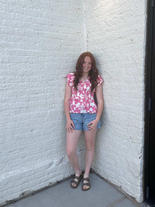 Pink Floral Smocked Summer Vibe Top | Queen Bee Boutique