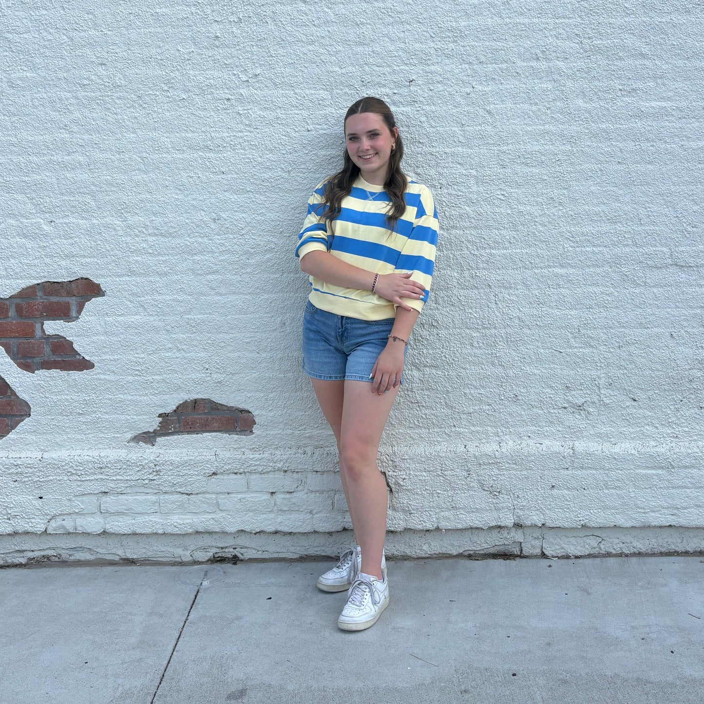 Blue Yellow Stripe Knit Short Sleeve Top | Queen Bee Boutique