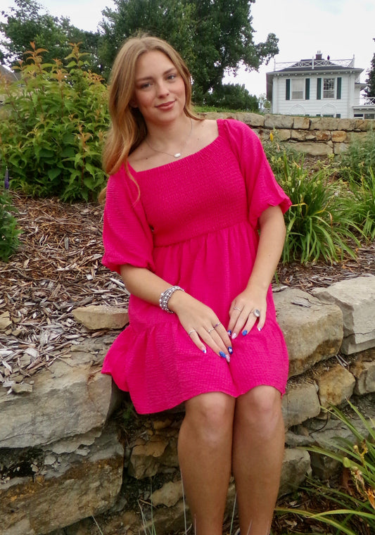 Hot Pink Smocked 2 Way Summer Sun Dress | Queen Bee Boutique