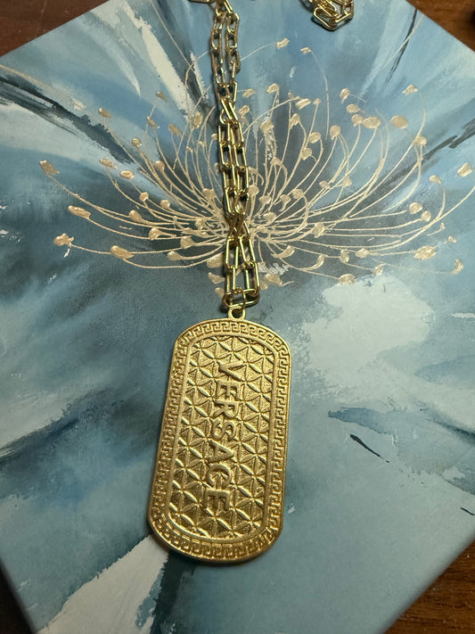 Statement Goldstone Dog Tag Pendant Necklace