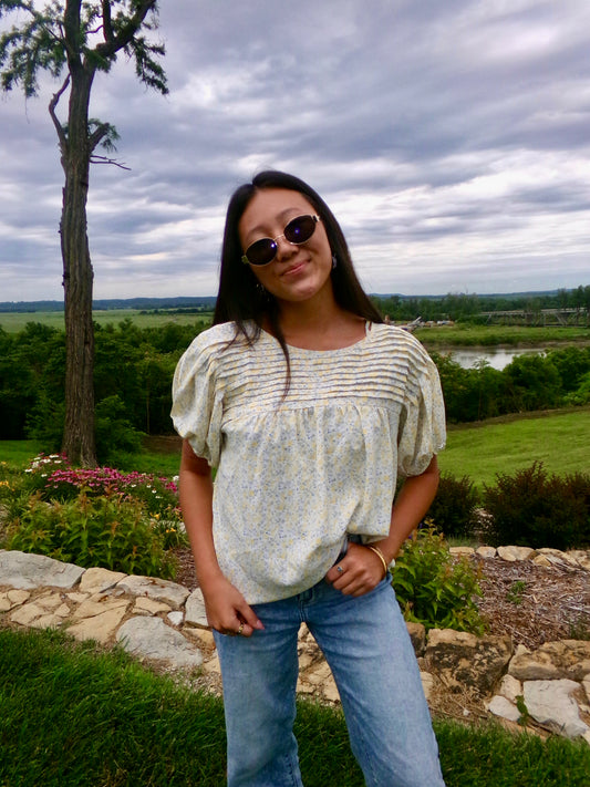 Sunny Floral Pleated Blouse Top
