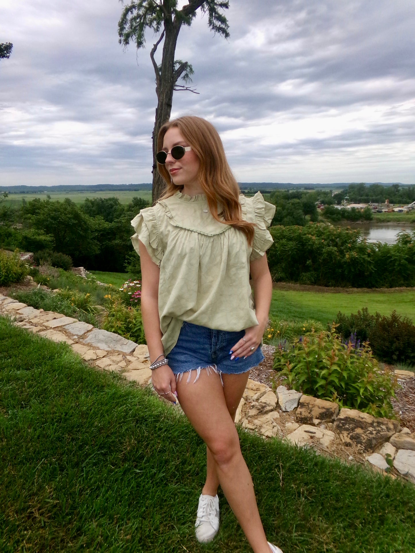 Women's Sage Olive Geometric Textured Blouse | Queen Bee Boutique