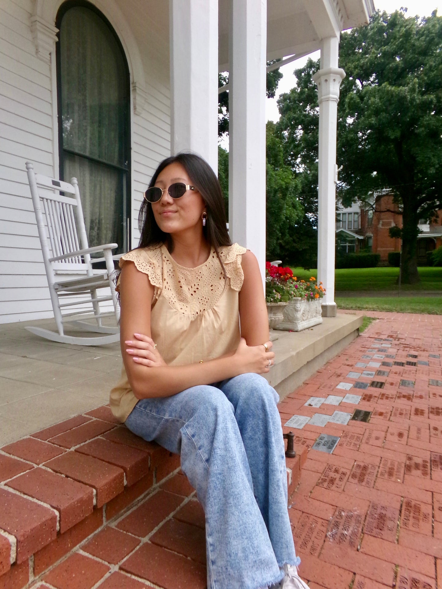 Eyelet Accent Apricot Tank Blouse Western Boho | Queen Bee Boutique
