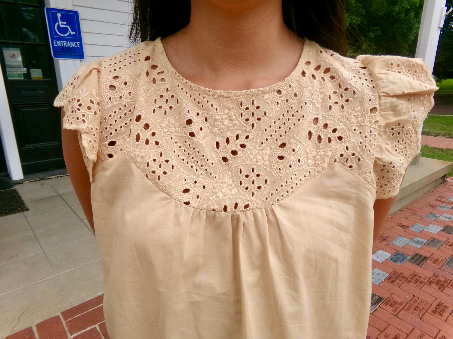 Eyelet Accent Apricot Tank Blouse Western Boho | Queen Bee Boutique
