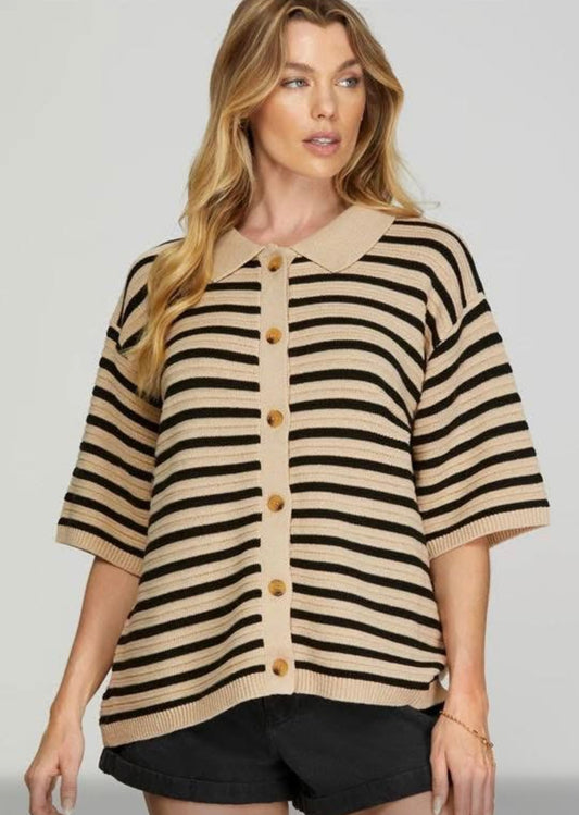 Stripe Button Sweater Top