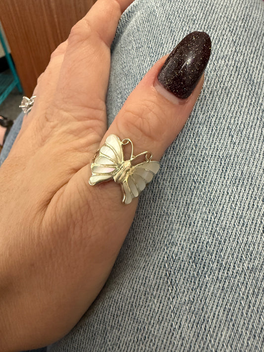 Mother of Pearl Sterling Butterfly Ring