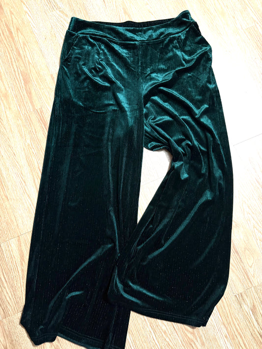 Green Velvet Gold Pin Stripe Wide Leg Pant
