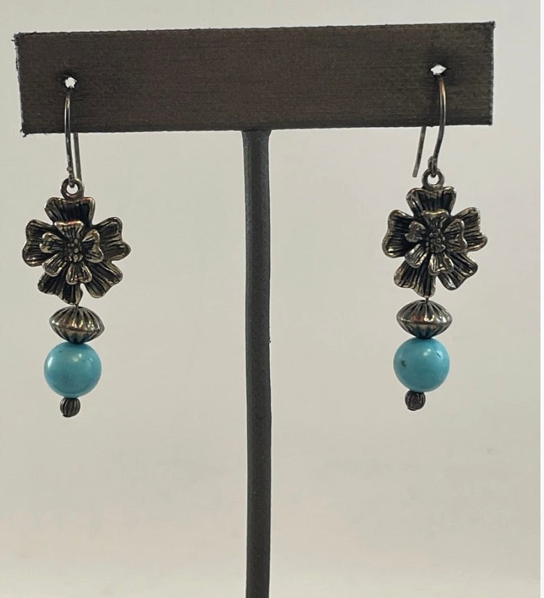Sterling Silver Flower Turquoise Earring