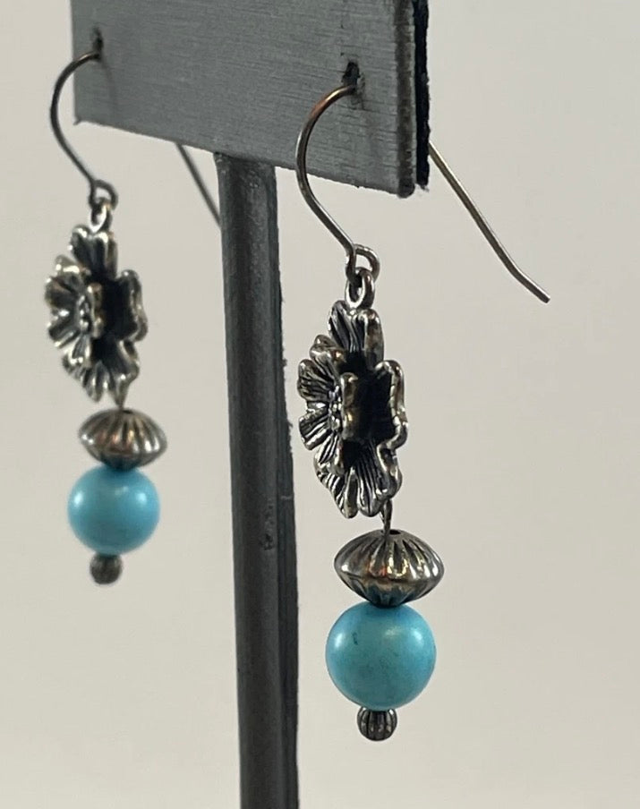 Sterling Silver Flower Turquoise Earring