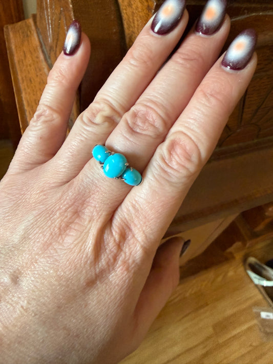 3 Stone Oval Turquoise  Ring