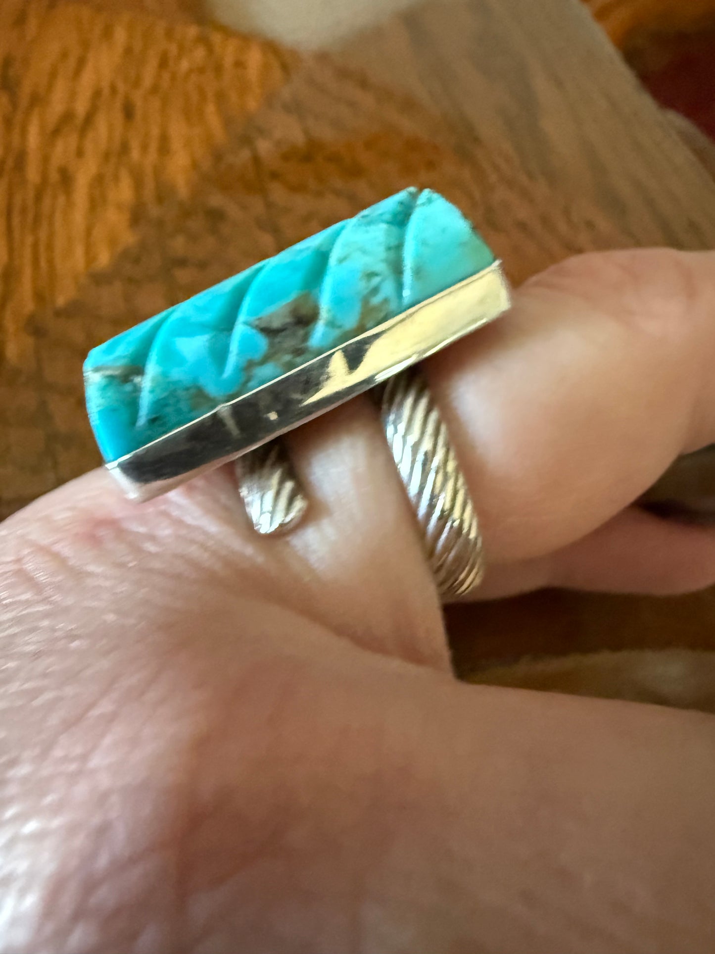 Twist Carved Bar Turquoise Ring
