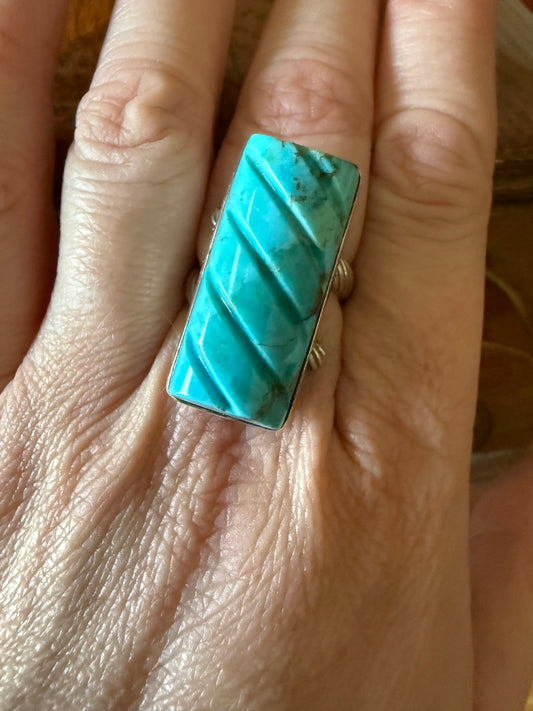 Twist Carved Bar Turquoise Ring