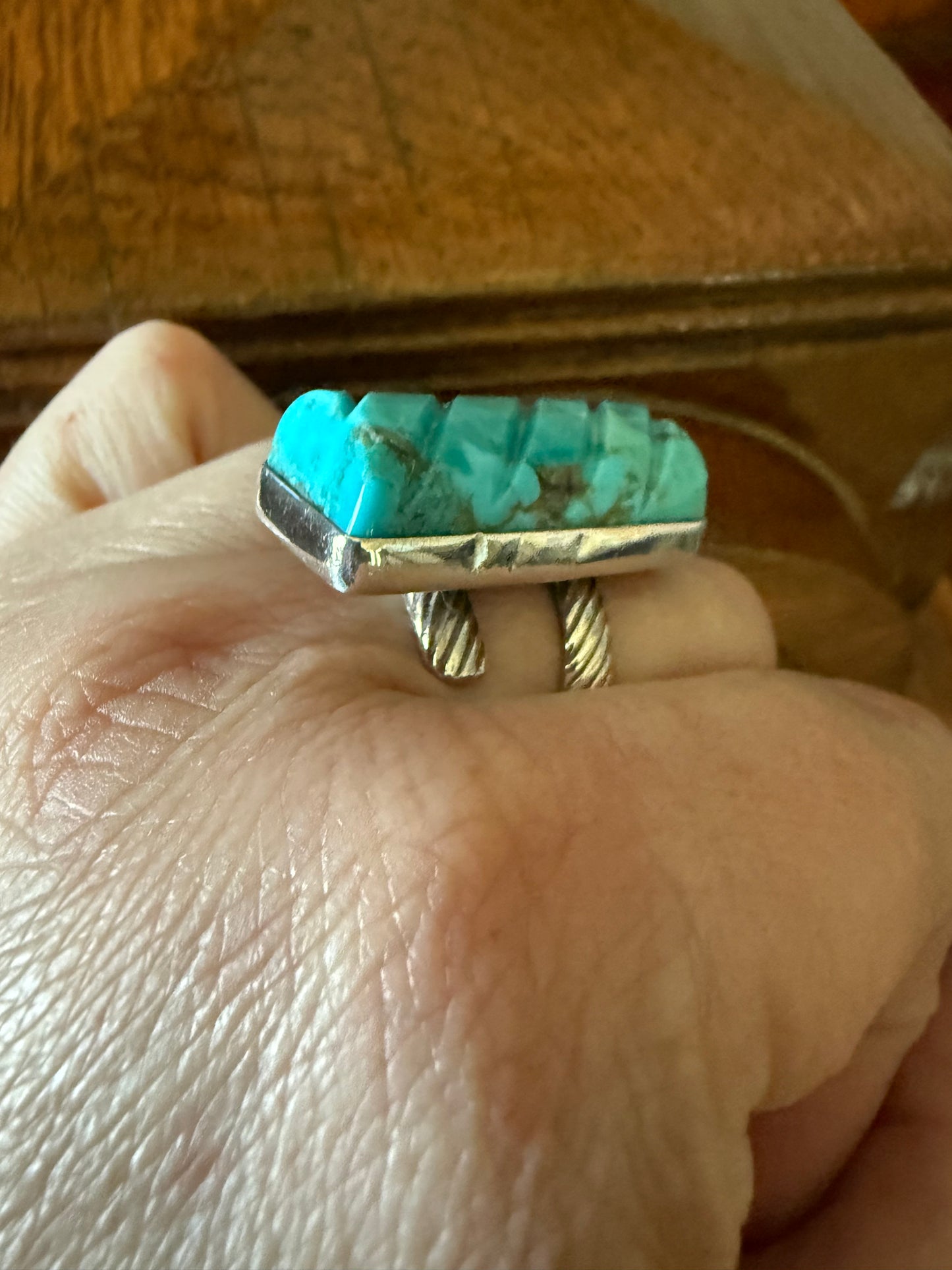 Twist Carved Bar Turquoise Ring
