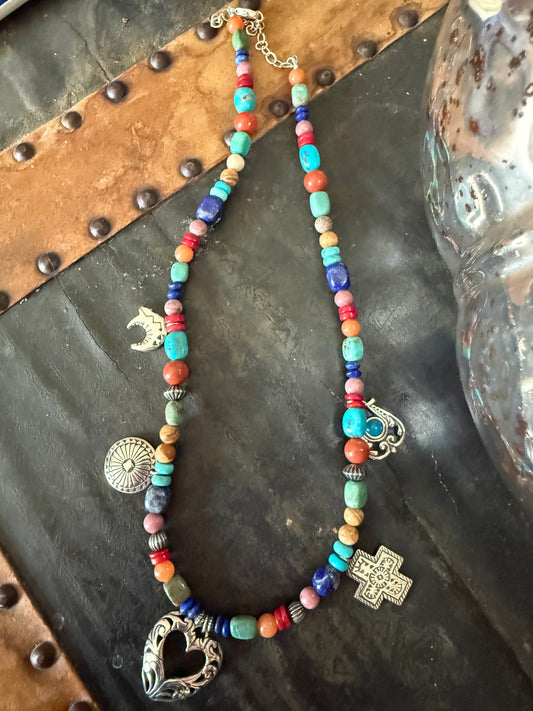 Multi Stone Charm Southwest Necklace