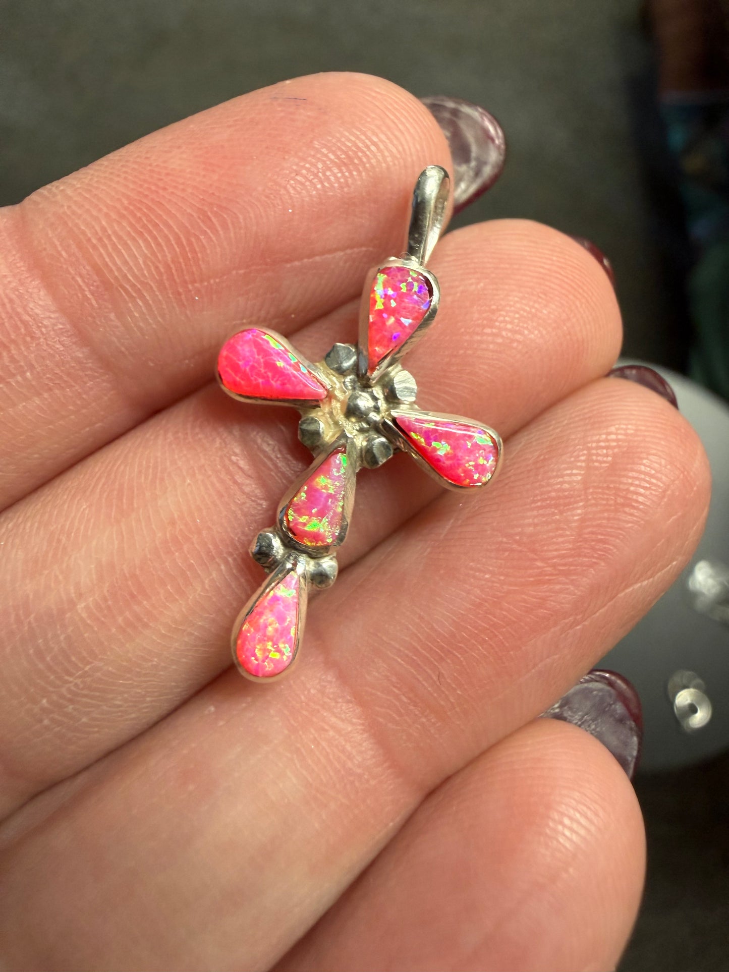 Native Made Pink Opal Cross Pendant