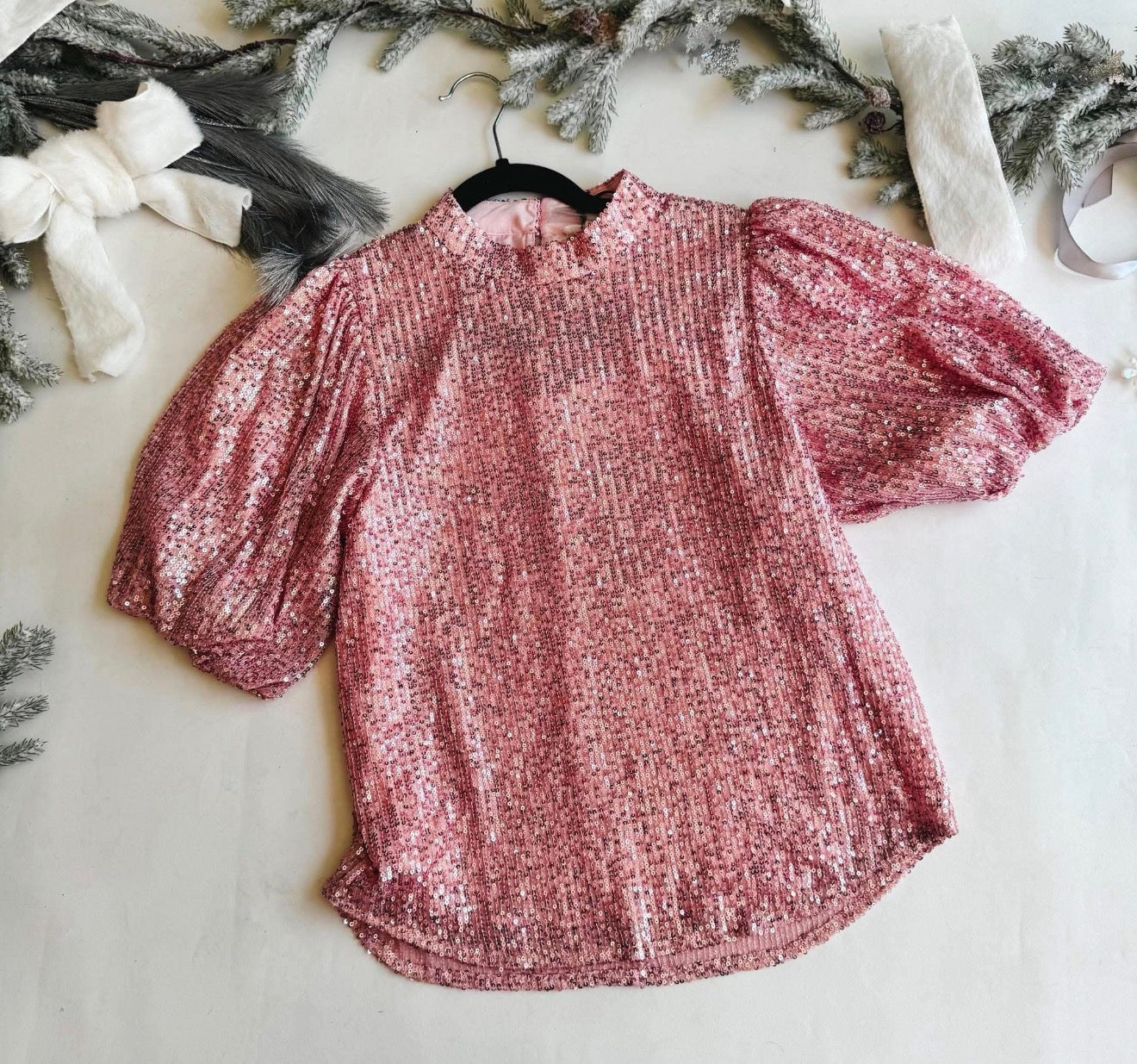 Rose Pink Velvet Sequin Top
