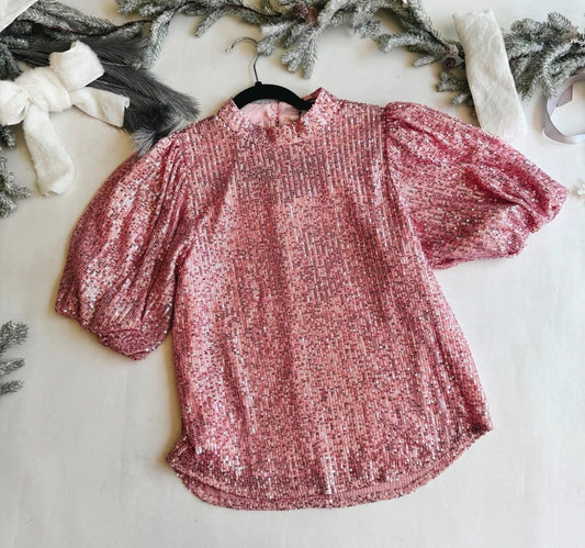Rose Pink Velvet Sequin Top