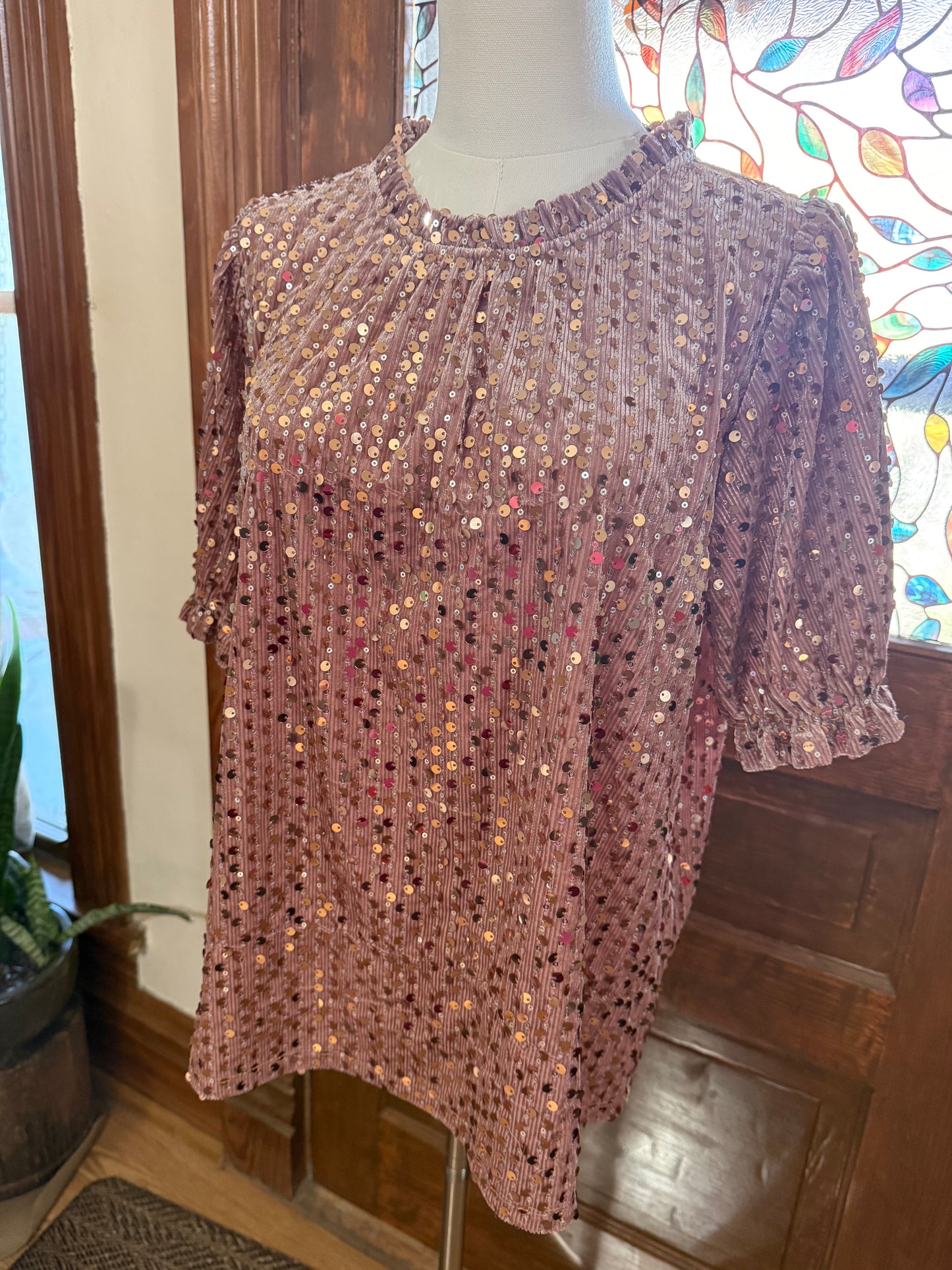 Rose Pink Velvet Sequin Top