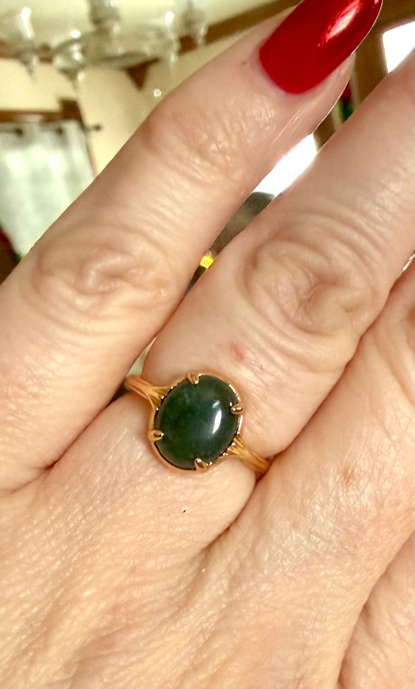 Gold Oval Moss Agate Statement Ring