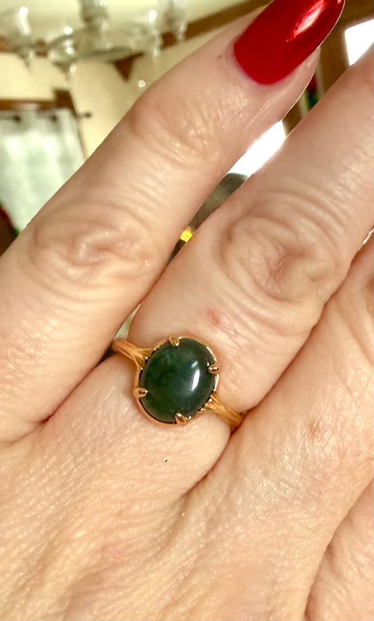 Gold Oval Moss Agate Statement Ring
