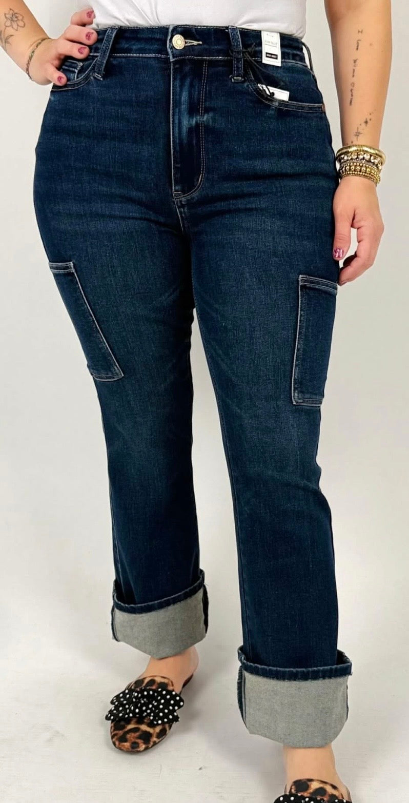 Judy Blue Dark Wash Cargo Boot Cut