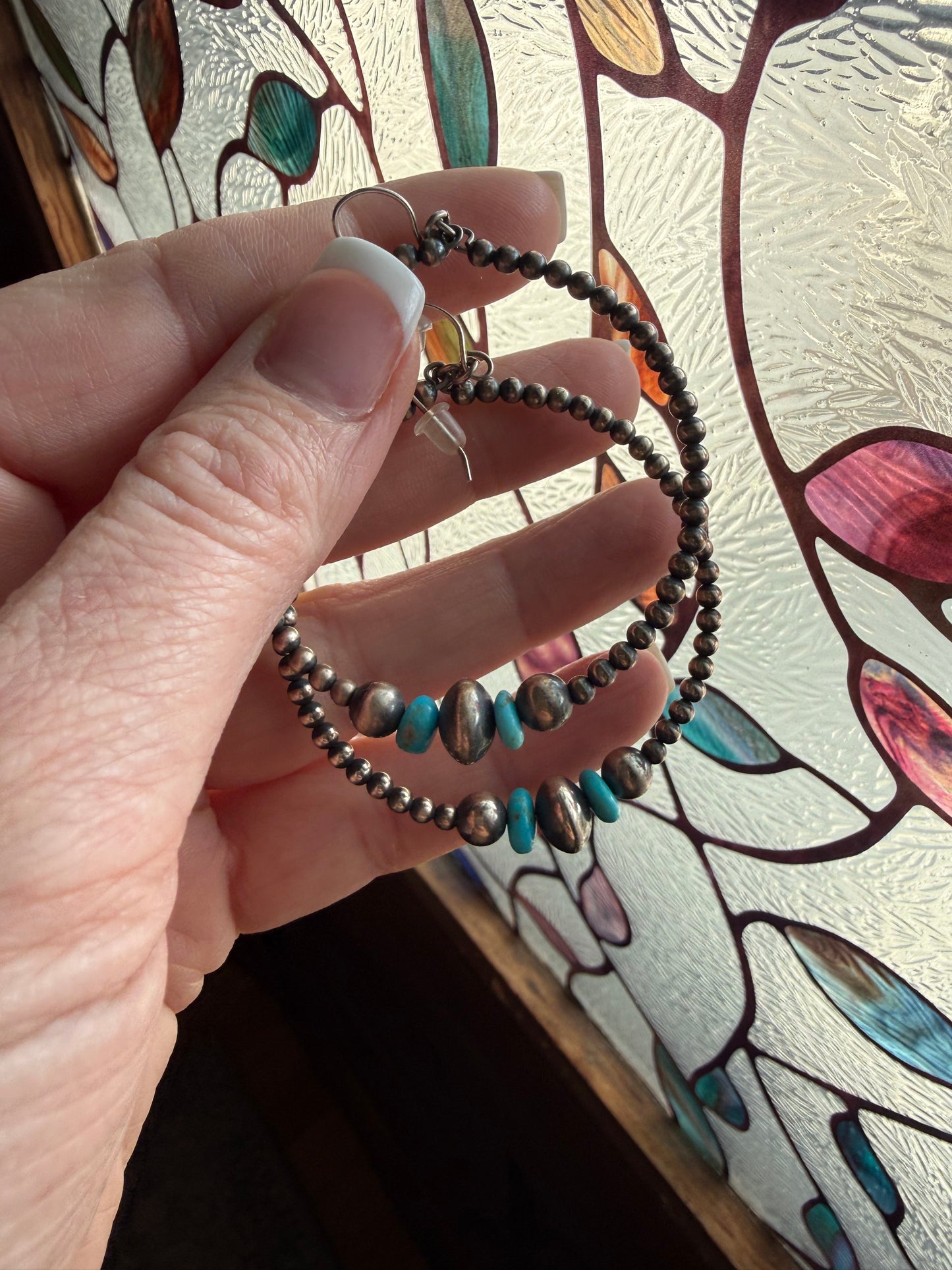 Authentic Native American Turquoise Silver Hoops