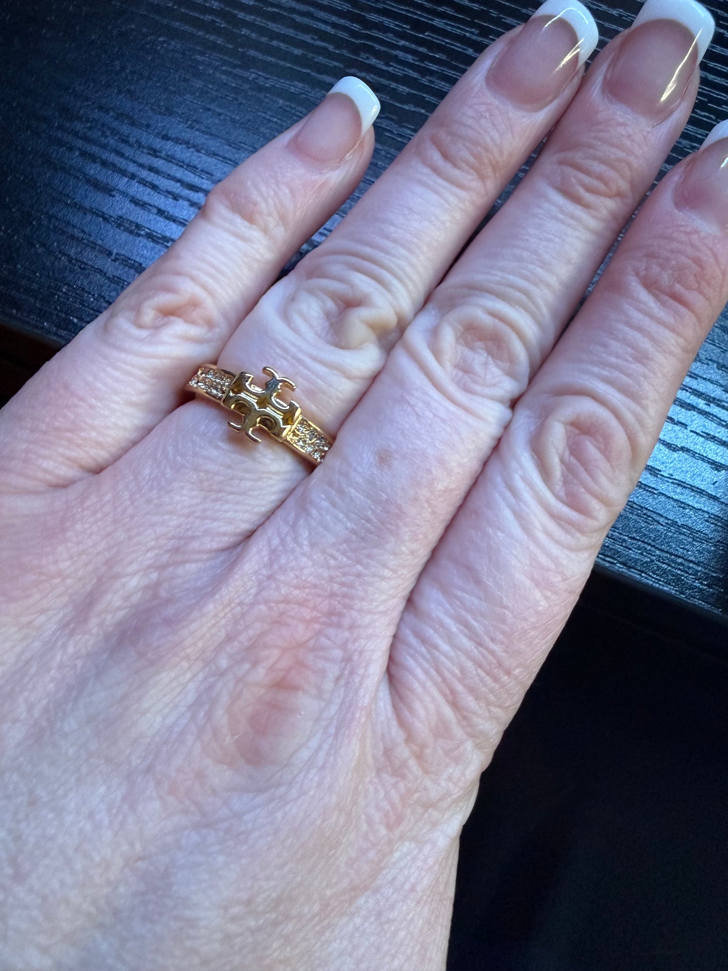 TB Gold Tone Crystal Ring Wide