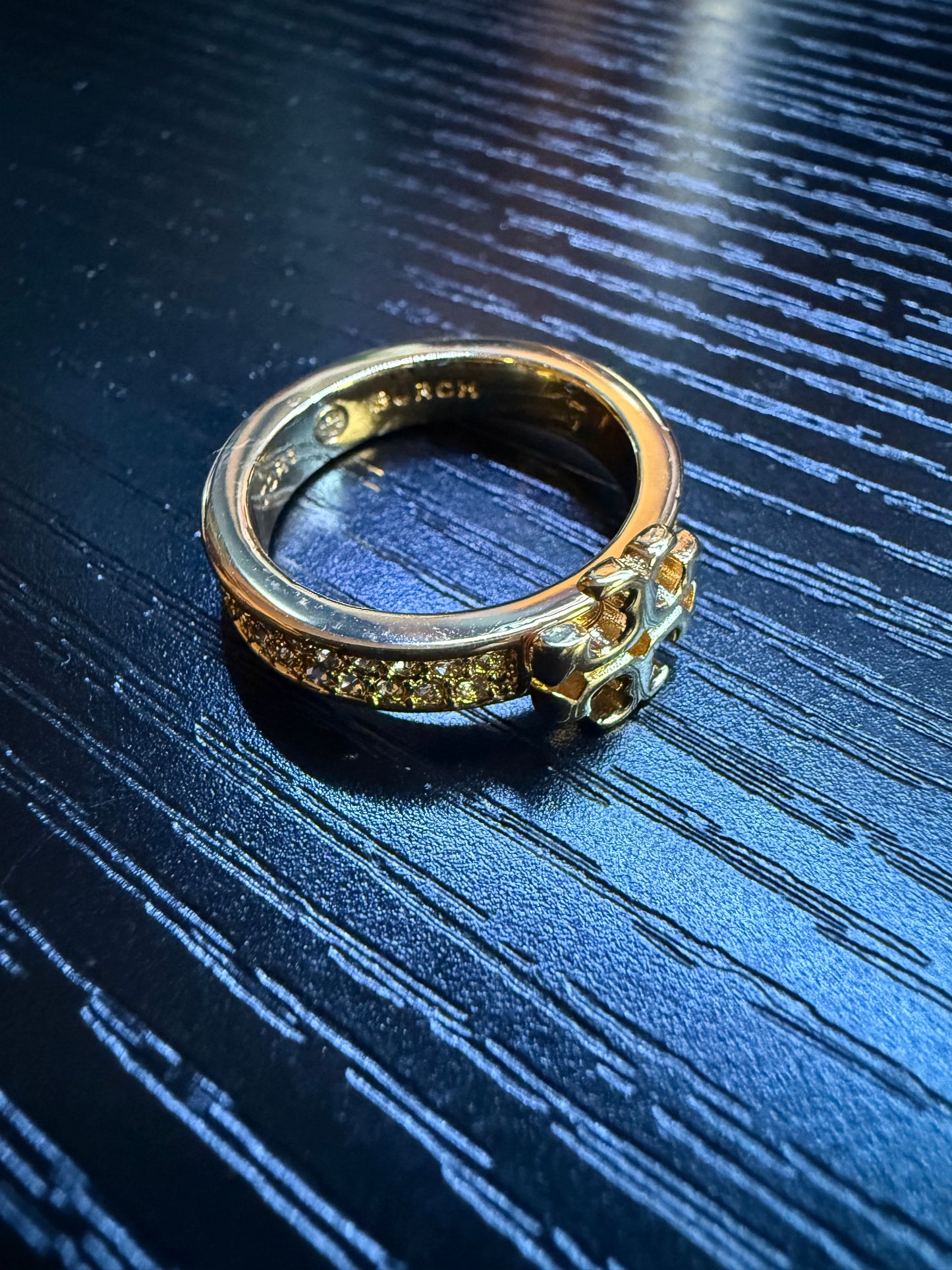 TB Gold Tone Crystal Ring Wide