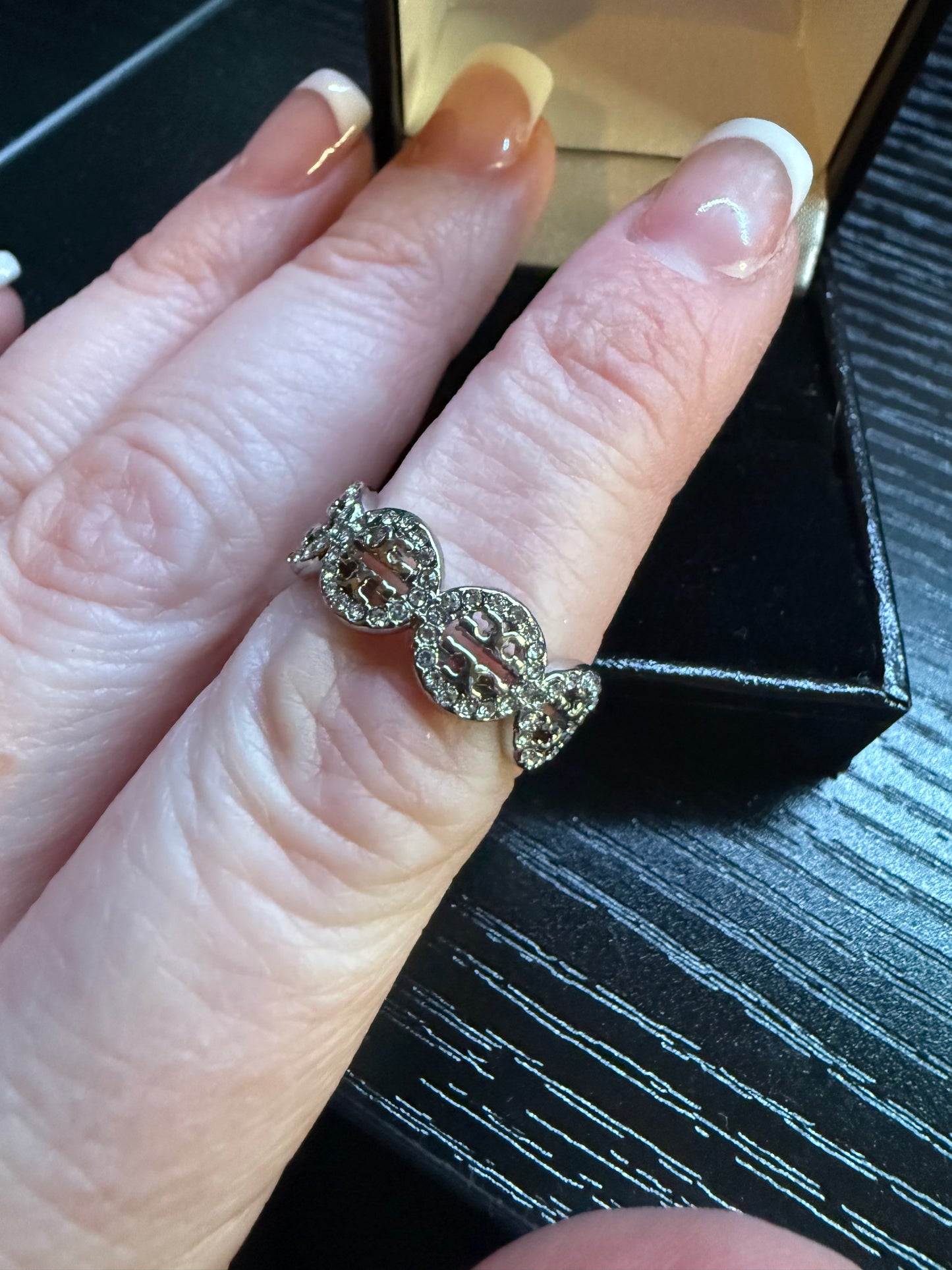 TB Silver Crystal Ring